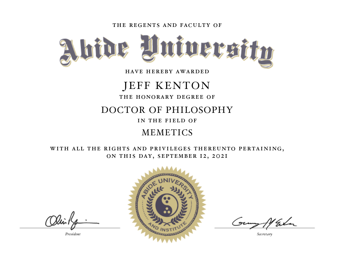 Abide University and Institute PhD in Memetics