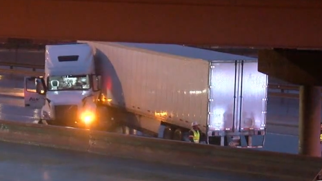 A jack-knifed truck